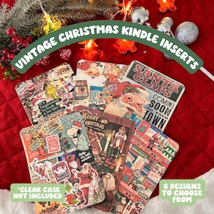 Vintage Christmas Kindle Insert Holiday Cardstock E‑Reader Decor for Clear Case Covers Retro Festive Book Lover Kindle Accessory