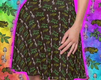 Womans Mushroom Skirt | Womans Skirt | Cottagecore Skirt | Cottagecore Clothes | Mushroom Clothes | Witchy Skirt | Skater Skirt | Frog Brown