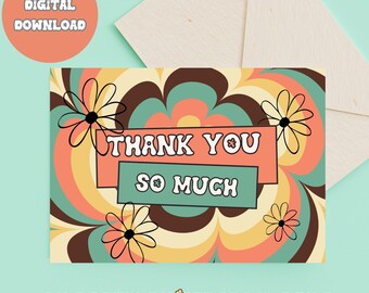 Groovy thank you card. blank inside greeting card