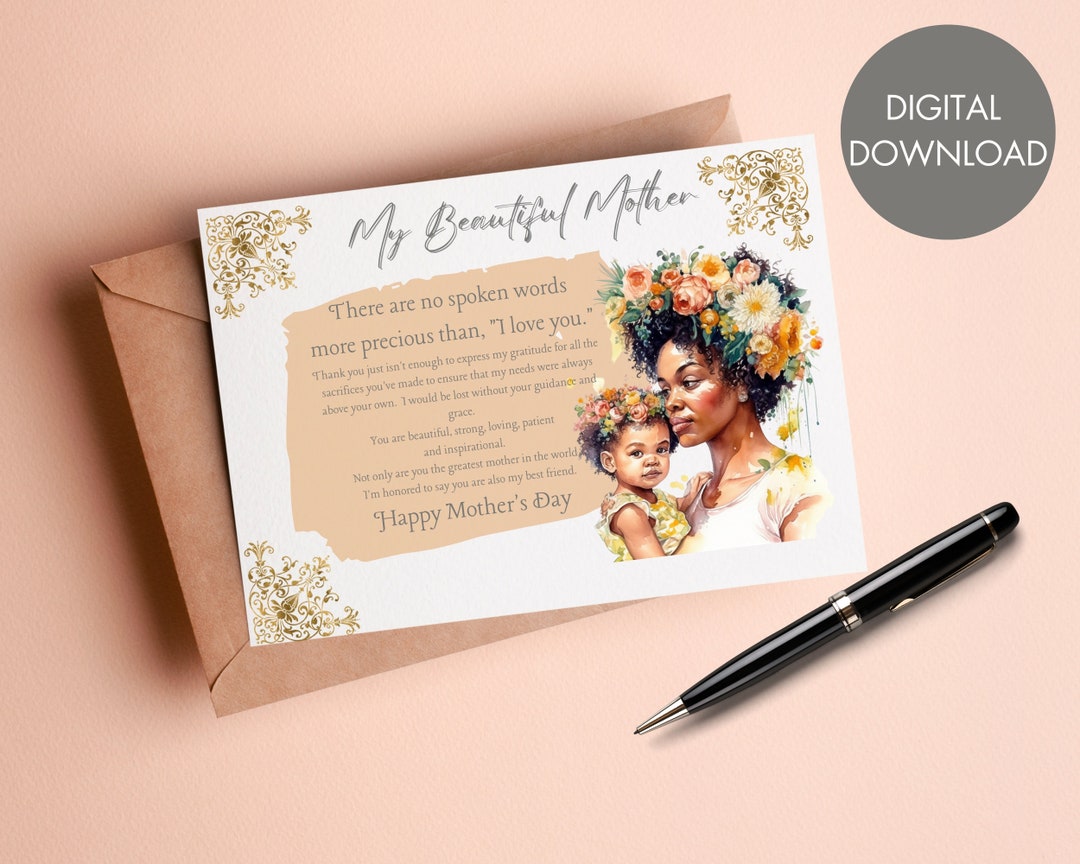 Mothers Day Printable Card, Card for Mom, African American Mom ...