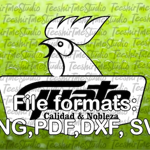 May include: A graphic design featuring a rooster illustration in white, set against a green background with water droplets and the text "TeeshirTmeStudio". The design includes the words "File formats: PNG, PDF, DXF, SVG".