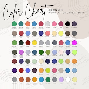 Gildan 5000 Color Chart, 2023 Color Range, G500 T-shirt Guide, Gildan Colors Mockup
