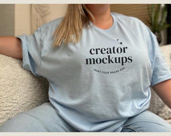 Light Blue Gildan 5000 Heavy Cotton T-shirt Plus-size Model Mockup For Print on Demand