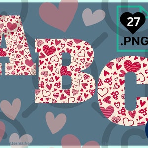 Clip Art Letras ABC, Corazones, Alfabeto de Amor Pegatinas Pequeñas, Corazones Clip Art PNG Día de la Madre