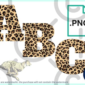 Clip art letras ABC, guepardo, pegatinas pequeñas del alfabeto de leopardo, imágenes prediseñadas con apariencia de piel PNG