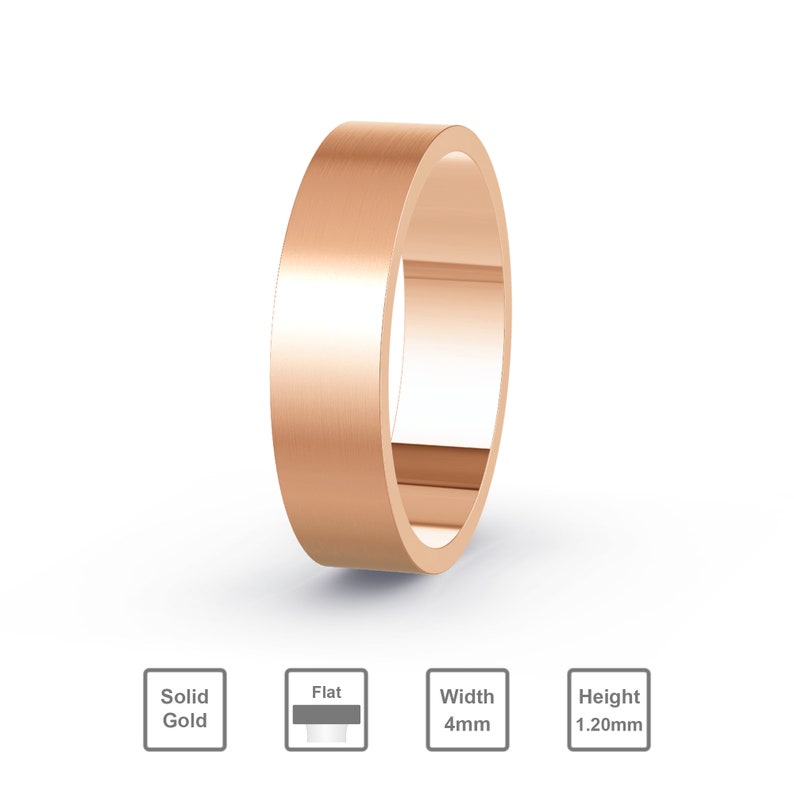 18K Solid Rose Gold Brushed Flat Wedding Band Comfort Fit Banded