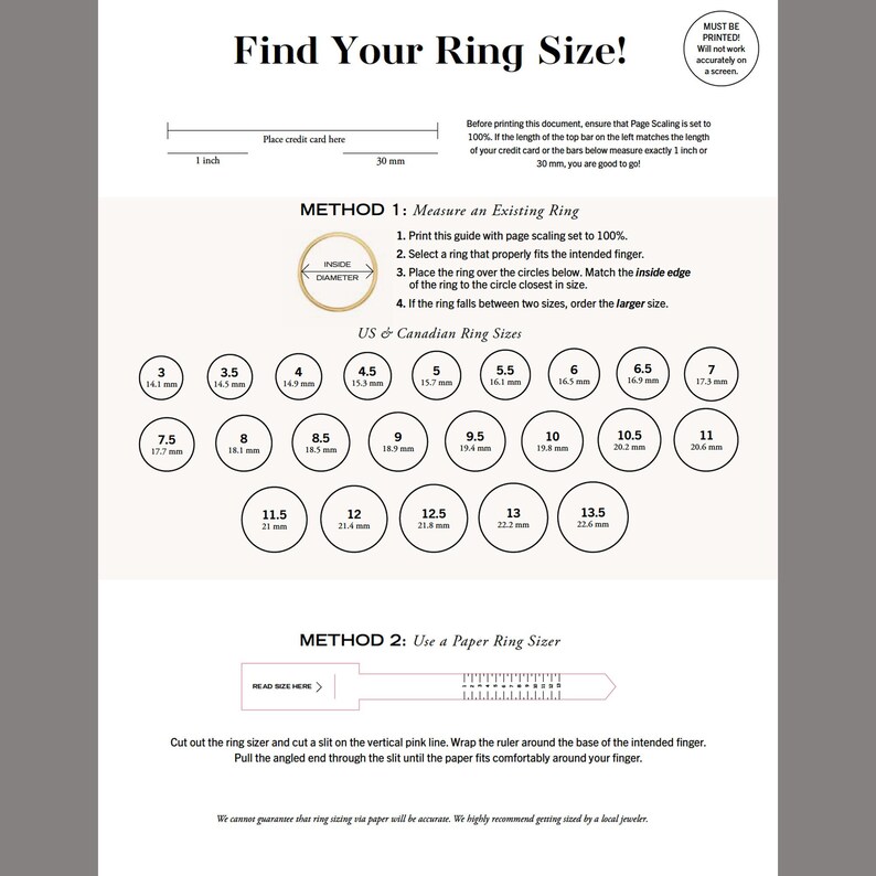 Printable Ring Sizer Instant Download Find Your Ring Size Ring Size Printable Ring Sizer Instant Download Find Your Ring Size Ring Size