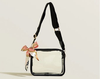 Stadium bag clear/transparent leather crossbody bag with patches