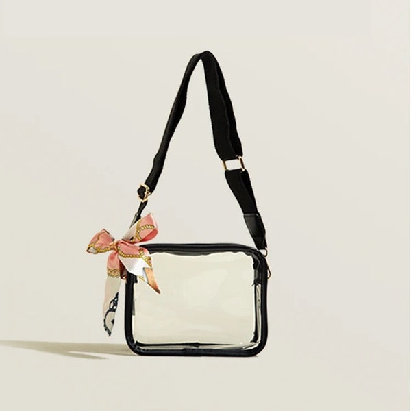 Stadium bag clear/transparent leather crossbody bag with patches