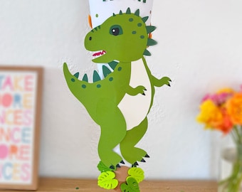 T-Rex school cone craft template PDF/SVG/DXF plotter file - crafting with and without plotter possible_Cricut/Silhouette_Dinosaurs
