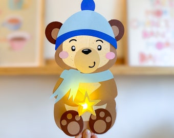 Polar bear/bear craft template_PDF/SVG_Christmas window decorations_Teddy bear crafts_Winter window decorations_Plotter file