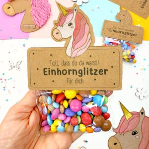 Mitgebsel Einhornglitzer A4 PDF Druckvorlage_Gastgeschenke für Kindergeburtstage_Geburtstagseinladung_Bastelvorlage_Einladung_Einhornpupse