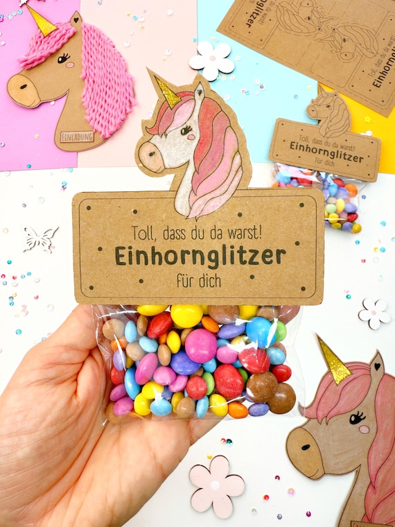Mitgebsel Einhornglitzer A4 PDF Druckvorlage_Gastgeschenke für Kindergeburtstage_Geburtstagseinladung_Bastelvorlage_Einladung_Einhornpupse