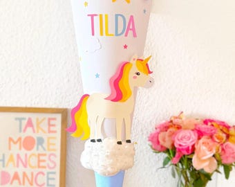 Unicorn school cone template PDF/SVG/DXF plotter file_Crafting with and without a plotter possible_Rainbow unicorn school cone crafting