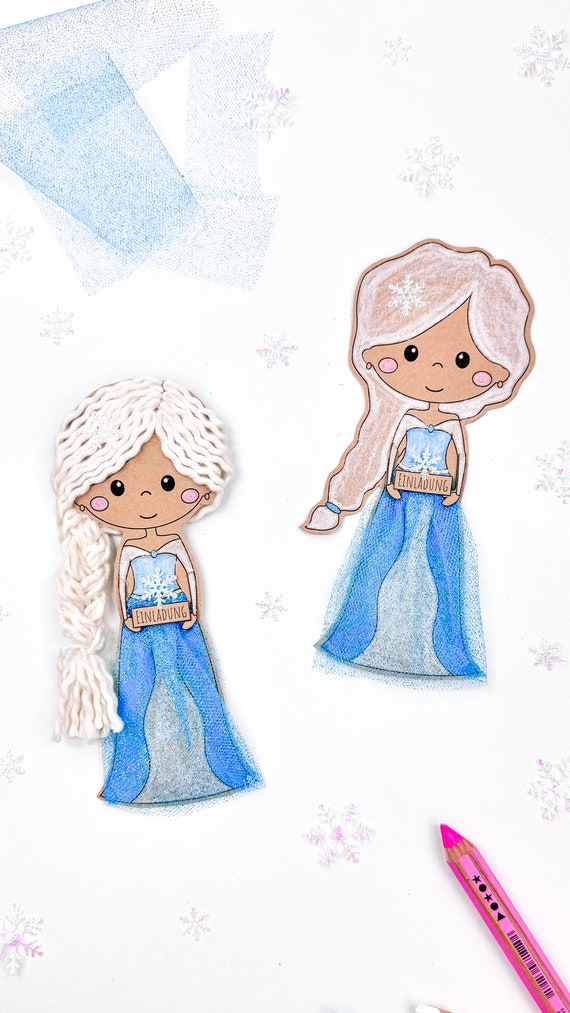 Schneekönigin Einladung Druckvorlage_schnelle Einladungskarte_Kindergeburtstage_Schneeprinzessin Vorlage zum Drucken_Bastelvorlage