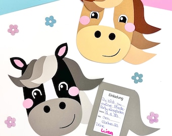 Plantilla de invitación de caballo para manualidades SVG/PDF/Imprimir_Tarjetas de invitación_Plantilla de poni_Archivo de plotter_Invitaciones para cumpleaños infantiles