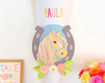 Plantilla de cono escolar con temática de caballos (archivo de trazador PDF/SVG/DXF) - Manualidades con y sin trazador posibles_Pony_Horse_DIY cono escolar