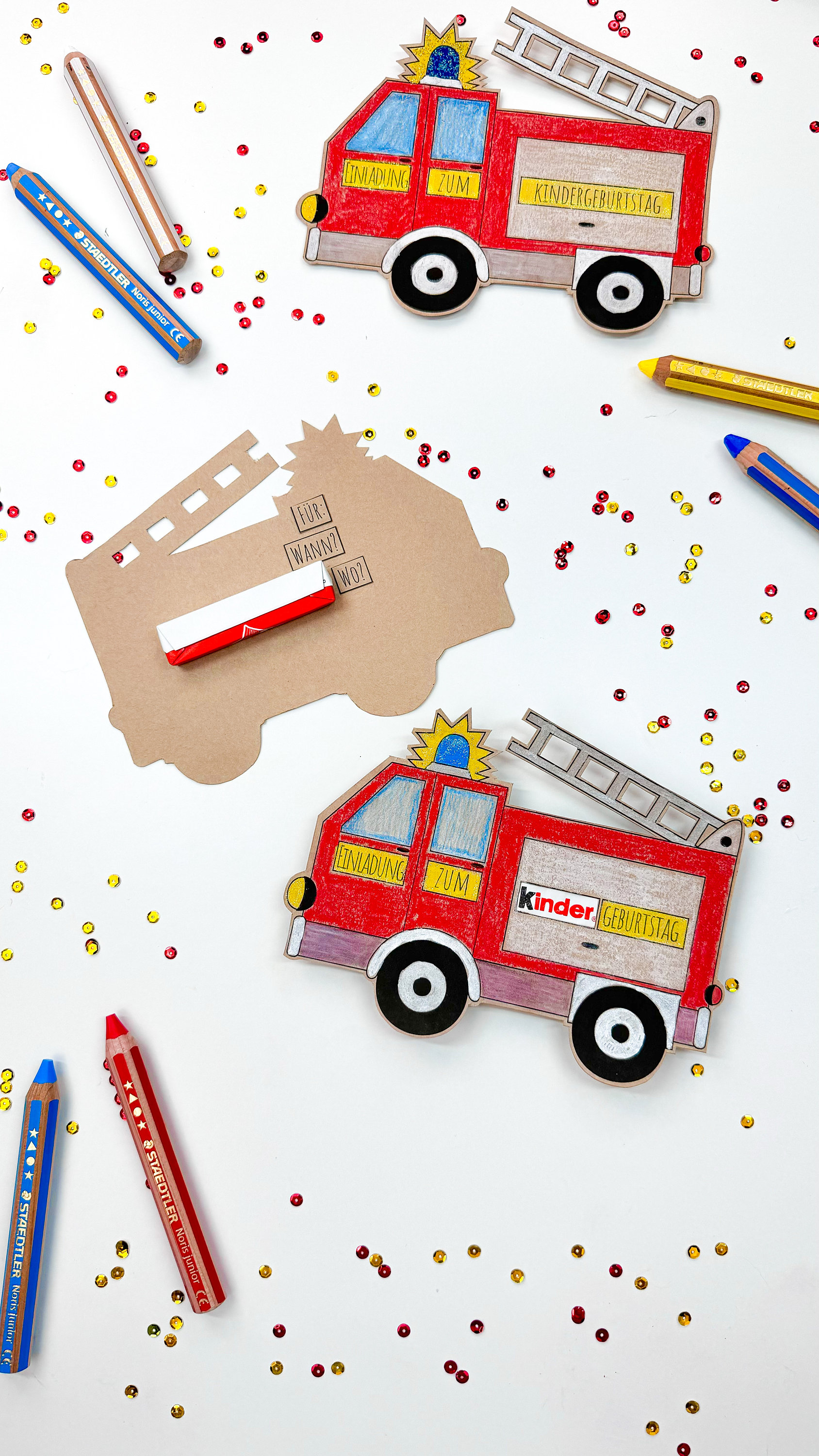 Feuerwehrauto-Dankeskarten (12 Stück) Mit Umschlägen - Perfekt Für Babyparty Oder Geburtstagsfeier