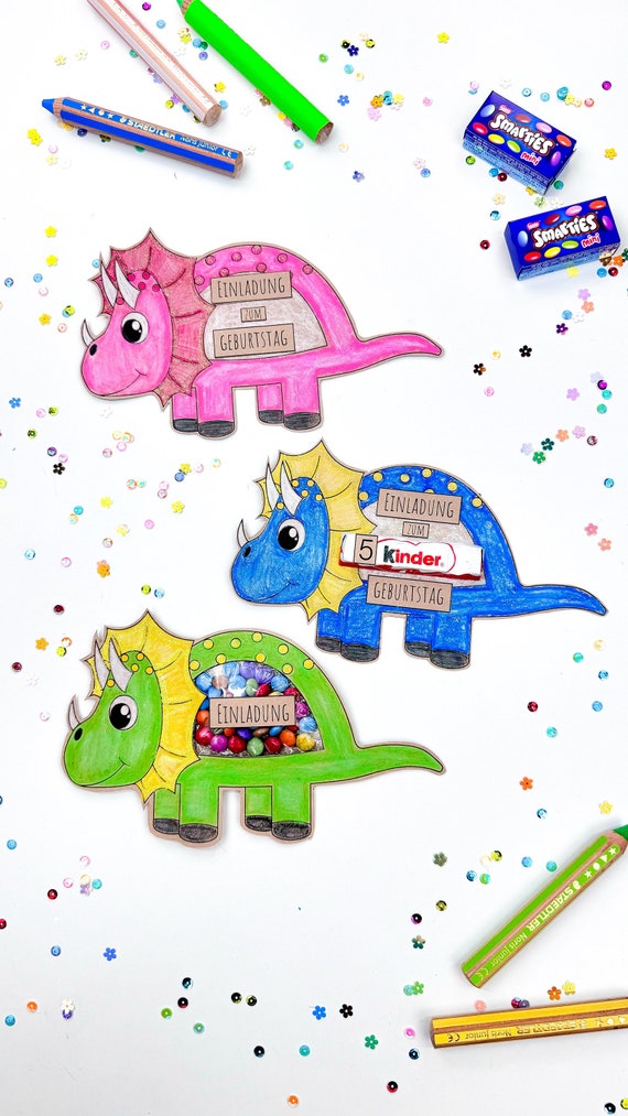 Dino Einladung Bastelvorlage/Druckvorlage_Einladungskarten für Kindergeburtstage_einfache Dinosaurier Vorlage zum Drucken_Einladung basteln