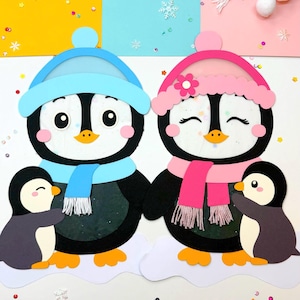 Pinguine Bastelvorlage PDF/SVG/DXF Pinguinfamilie_Fensterbilder Winter_Basteln mit Kindern_Pinguin Fensterdeko_Pinguin basteln