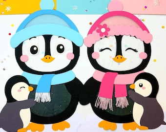 Penguin craft template PDF/SVG/DXF Penguin family_Window pictures Winter_Crafts with children_Penguin window decoration_Penguin crafts