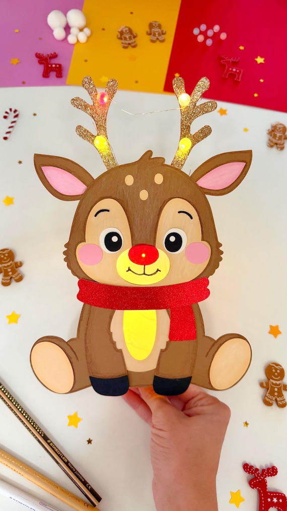 Rentier Fensterbild/Teelicht Bastelvorlage_Ausmalbild_PDF/SVG/DXF_Winterdeko mit Kindern basteln_Plotterdatei_Rentier basteln_Tischdeko