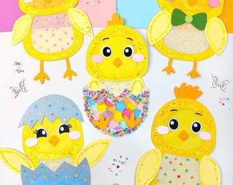 Chick crafting window picture craft template PDF/SVG/DXF_Plotter file_Template_Crafts for Easter_sweet Easter chicks_spring_window pictures