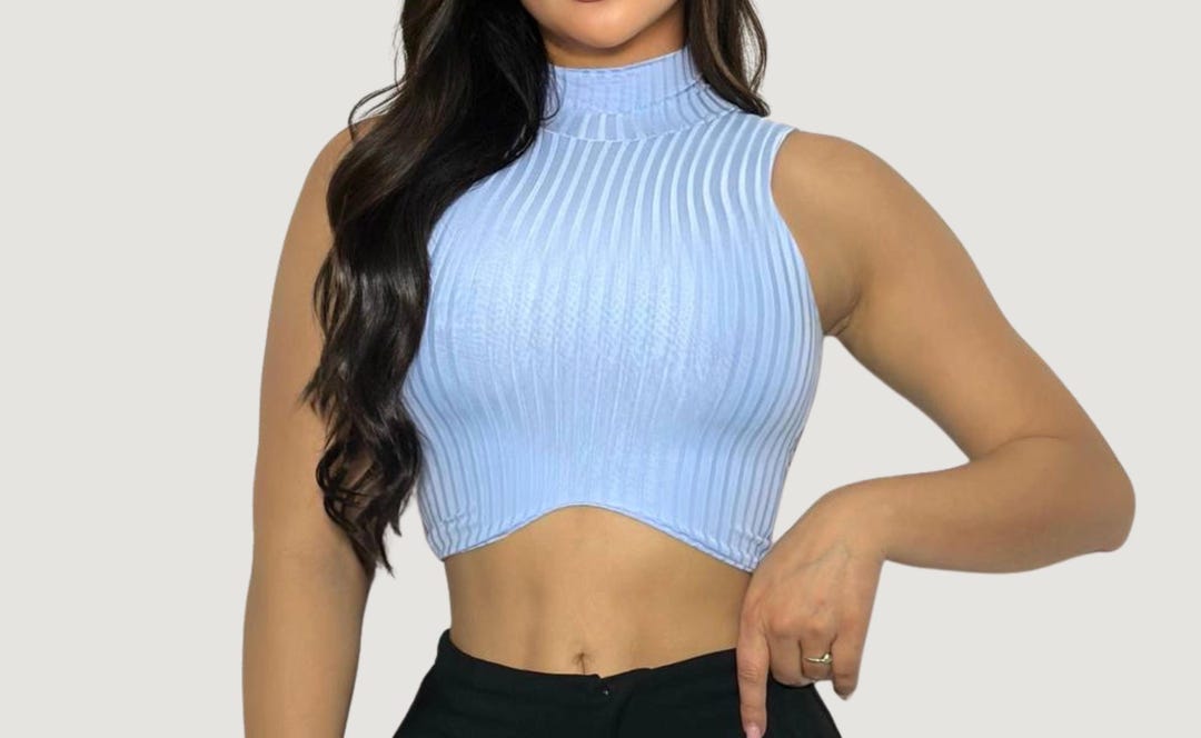 Horizontal Ribbed Tops Ribbed Crop Top: High Neckline, Sleeveless, Soft Stretch Fabric - Etsy