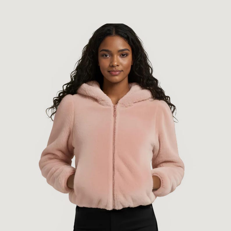 Fleece Hooded Jacket: Women's Plush Winter Outerwear Coral Pink