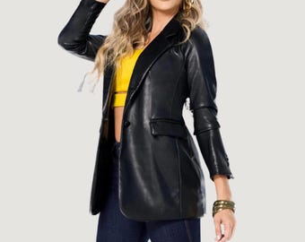 Women's Faux Leather Blazer, Soft and Matte, Adds Simplicity and Elegance to Any Outfit.