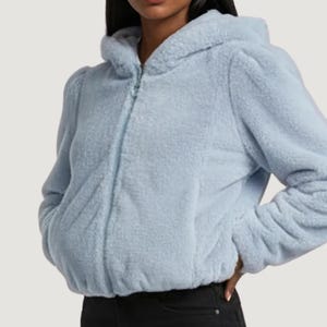 Fleece Hooded Jacket: Women's Plush Winter Outerwear Light Blue
