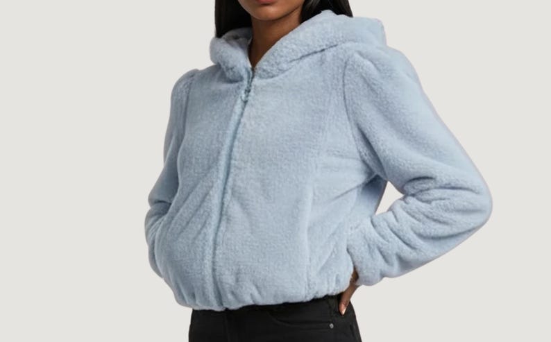Fleece Hooded Jacket: Women's Plush Winter Outerwear Light Blue