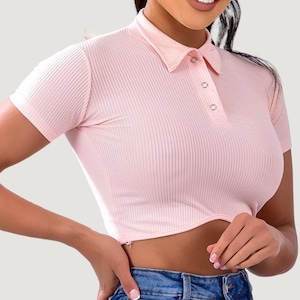 Stylische Crop Tops für Frauen: Polokragen, Druckknöpfe, in 10 Must-Have-Farben erhältlich!
