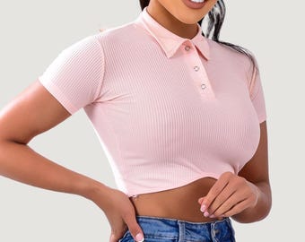 Stylish Crop Tops for women: Polo Collar, Press Buttons, Available in 10 Must-Have Colors!