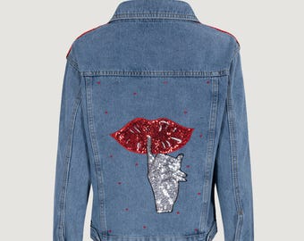 Embroidered Denim Statement Jacket: Handmade Beadwork & Sequins