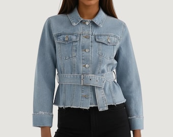 Giacca Jeans Donna Slim Fit | Cappotto Vintage A Maniche Lunghe In Denim Con Cerniera, Giubbino Casual - copertina