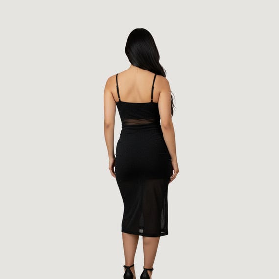 fashionable night dress See Through Night Dress With Shiny Mesh, Leg Slit, and Sexy Appeal