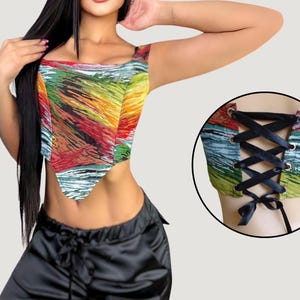 Trendy Women&#39;s Corset Tank Tops with Graphics with Thick Straps.
