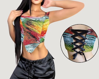 Trendy Women's Corset Tank Tops with Graphics with Thick Straps.