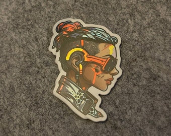 Cyberpunk Woman Holographic Sticker Glossy