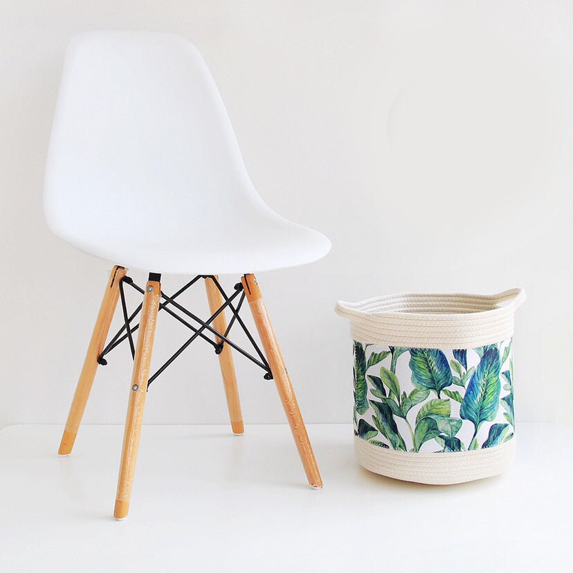 Cotton Leaf Print Storage Basket Etsy UK