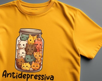 Unisex T-Shirt Cat Antidepressants: A glass full of joy on 100% cotton