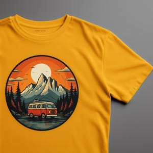 Camper Van Shirt Men Women Vanlife T-Shirt Retro Bus Mountains Nature Camping Gift