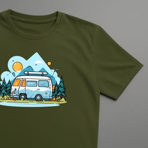 Vanlife T-Shirt Men | Retro Bus Camping Shirt | Gift for Campers & Outdoor Fans | Black Men&#39;s Shirt with Bulli Motif