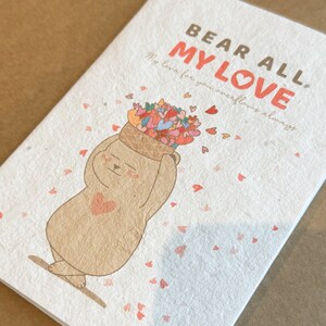 BEAR MY LOVE sur du papier de graines pour planter avec message personnel - Carte de graines de fleurs sauvages, cartes écologiques, Saint-Valentin, Saint-Valentin, amour