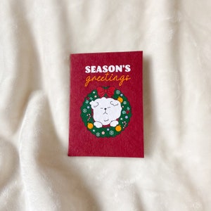 Christmas Card on Plantable Seed Paper - Dogu in Christmas Wreath, Wild Flower Seed Card, Eco-Friendly Cards, Holiday, Seasons Greetings