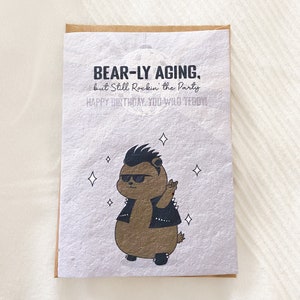 Bear Birthday Card on Plantable Seed Paper w Personal Message -  Happy Birthday, Wild Flower Seed Card, Eco-Friendly Cards, HBD, Bear