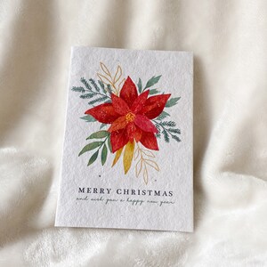 Tarjeta navideña en papel de semillas plantables: Flor de Pascua, Felices Fiestas, Navidad, Tarjeta con semillas de flores silvestres, Tarjetas ecológicas