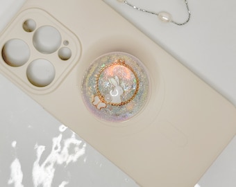Soporte de agarre para teléfono MagSafe, accesorio de resina Griptok para teléfono, soporte para teléfono con forma de croissant, regalo kawaii para ella, teléfono magnético, estética de conejo.
