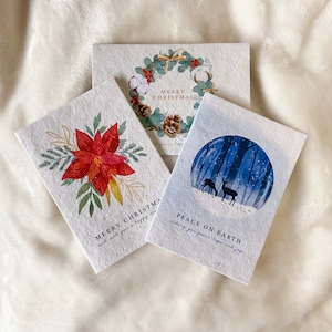 Plantable Christmas Card Pack of 3, Christmas, Happy Holidays, Christmas, Wild Flowers, Eco-Friendly Cards, Watercolor, Winter, Poinsettia